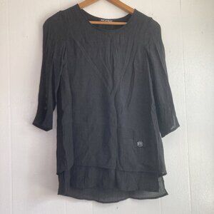 Picadilly Canada Tunic Top Vintage 80s Black Layered Lagenlook Rayon Crepe Sz XS